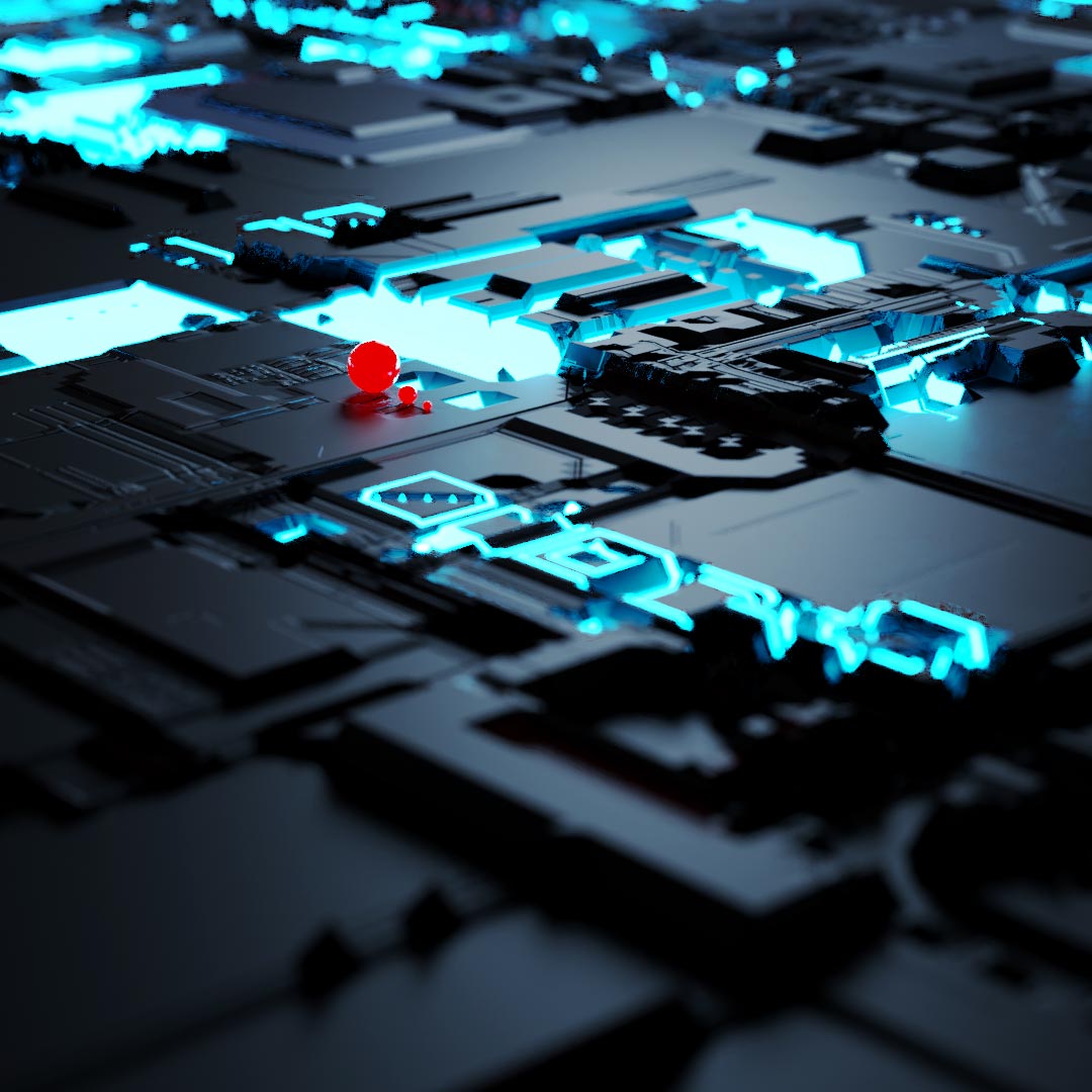 3D Mech with red orbs