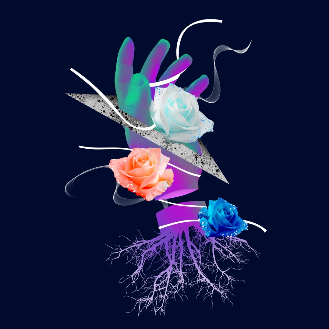 blue hand with some roses